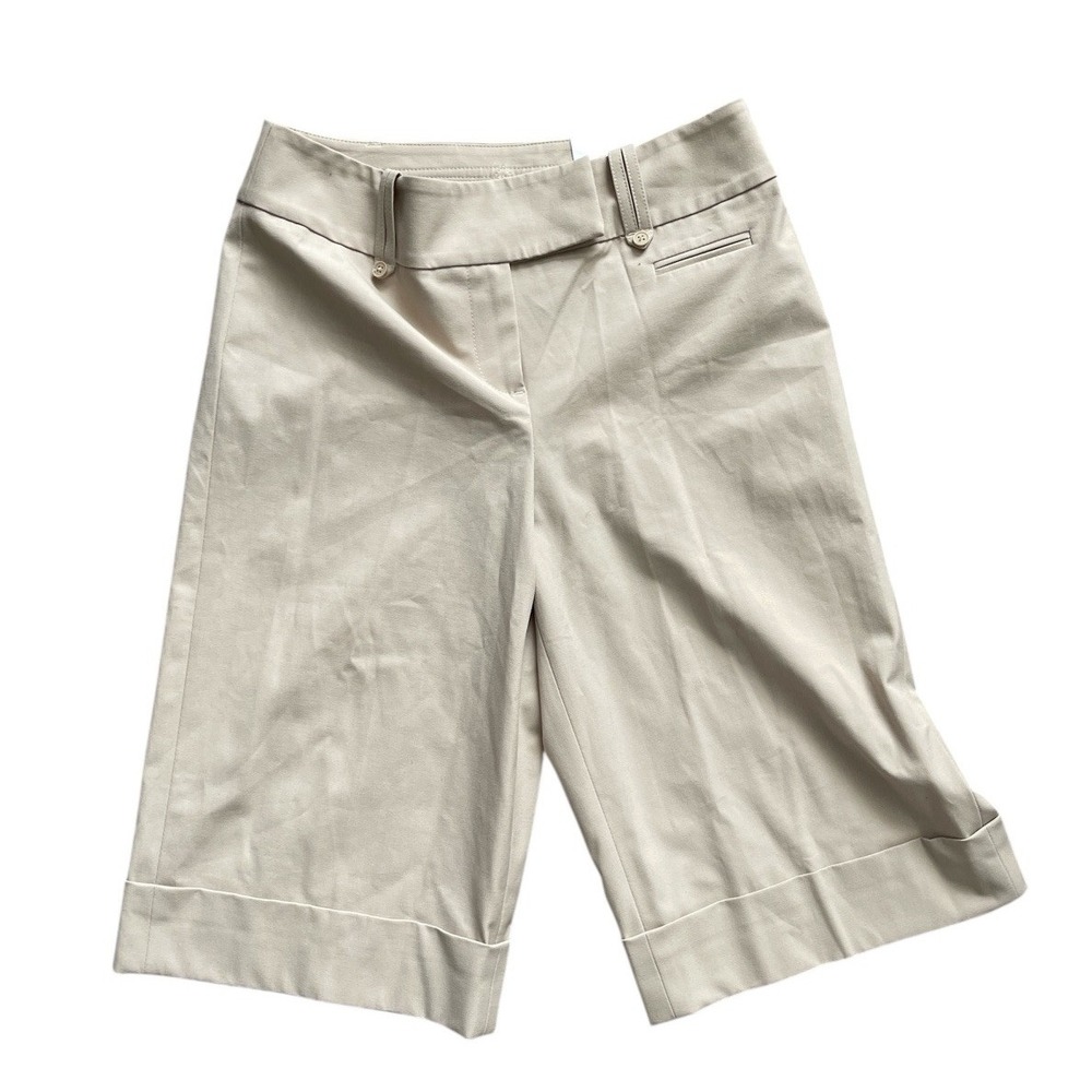 Ann Taylor LOFT Ann Cropped Shorts Womens 4P Beige Stretch Cuffed Bermuda